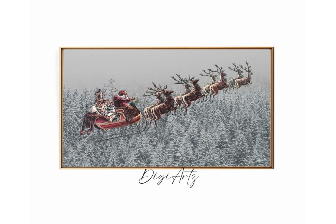 Frame Tv Art Christmas Wall Art Santa Reindeer Companionship Oil Painting Vintage Cottagecore Academia Christmas Decor Winter Print