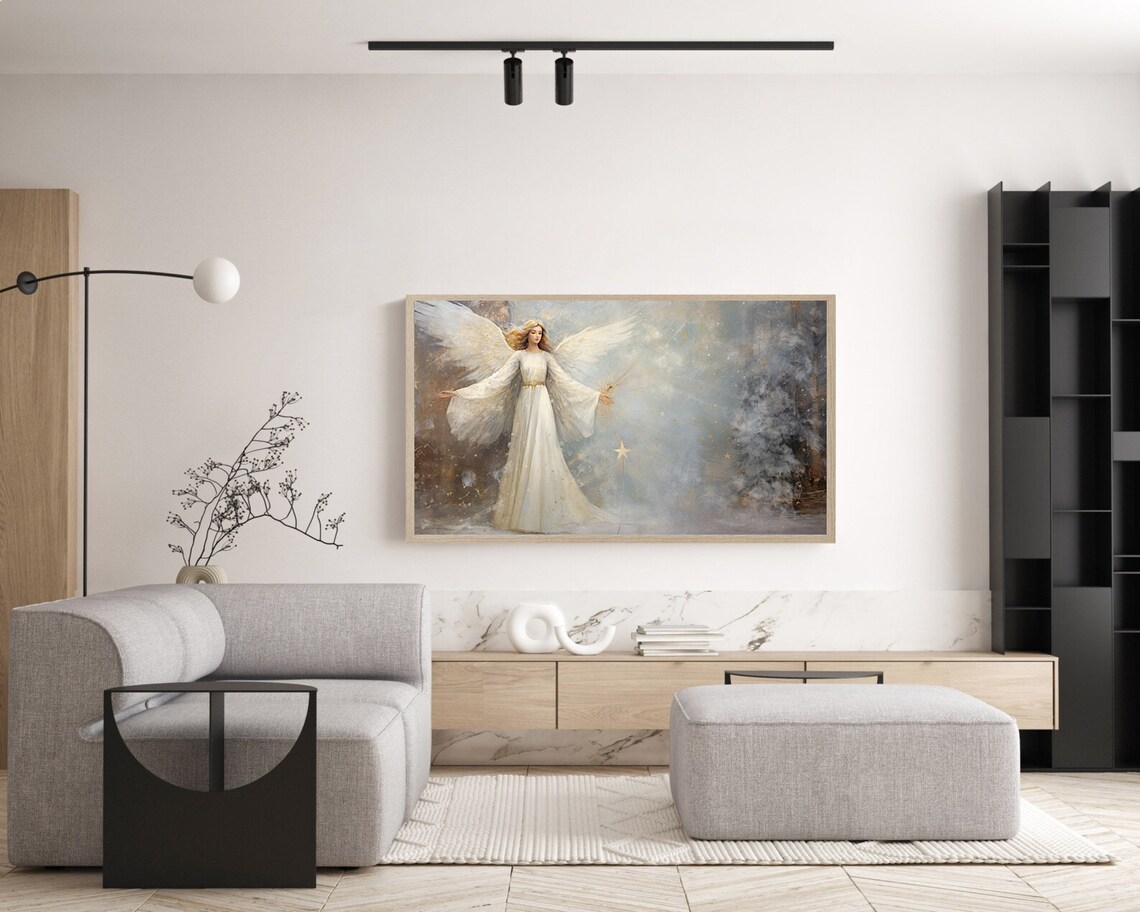 White Christmas Angel Golden Light Heavenly Holiday Season Poster - Image 5