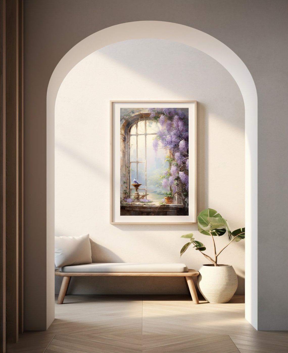 Arched Stone Window Wisteria Bluebird Cottage Garden Wall Poster - Image 2