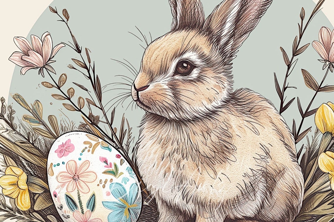 Easter Bunny With Decorated Egg Botanical Spring Floral Poster - Image 5