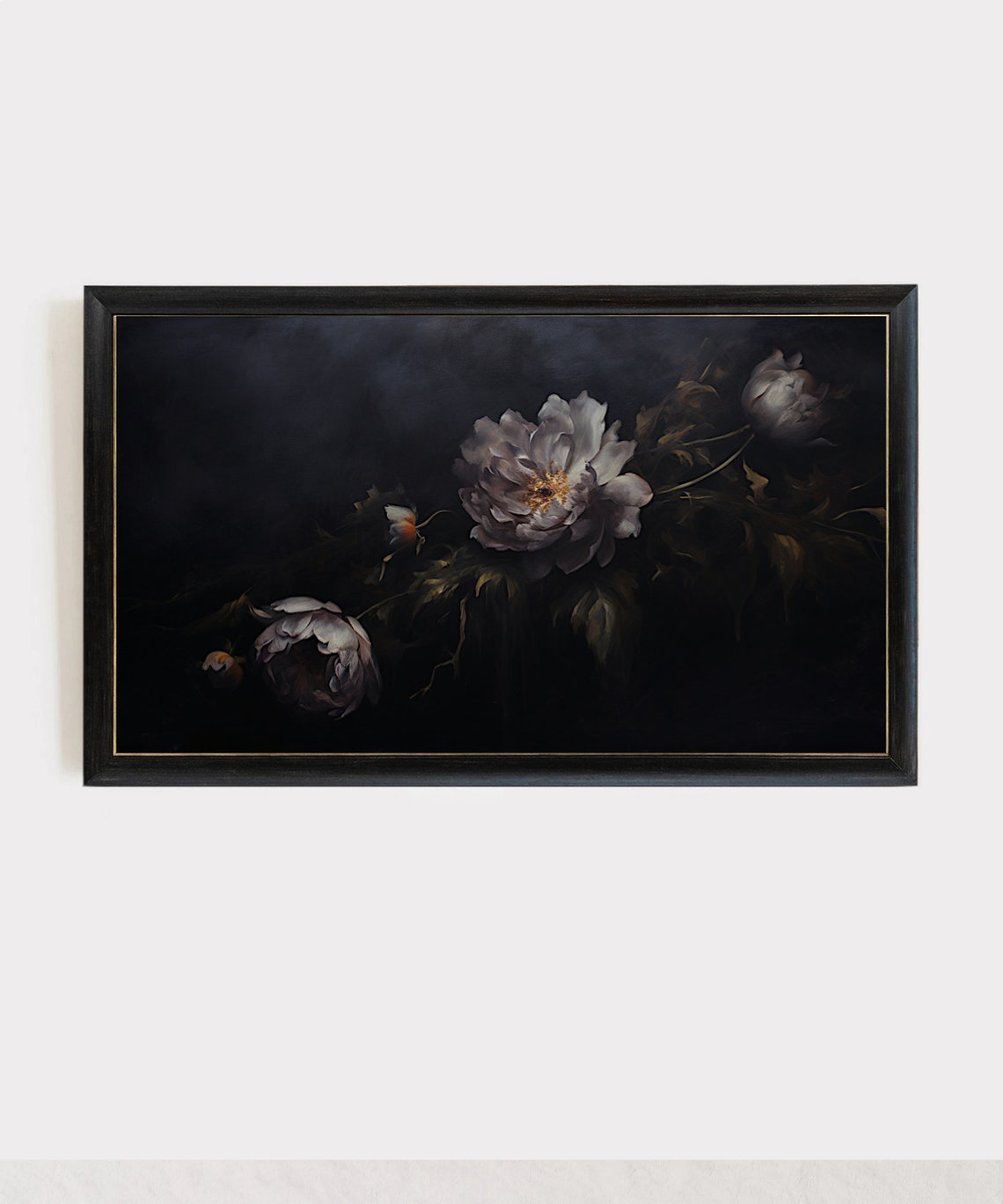 Moody Dark Floral Still Life White Peony Oil Painting Poster - Image 4