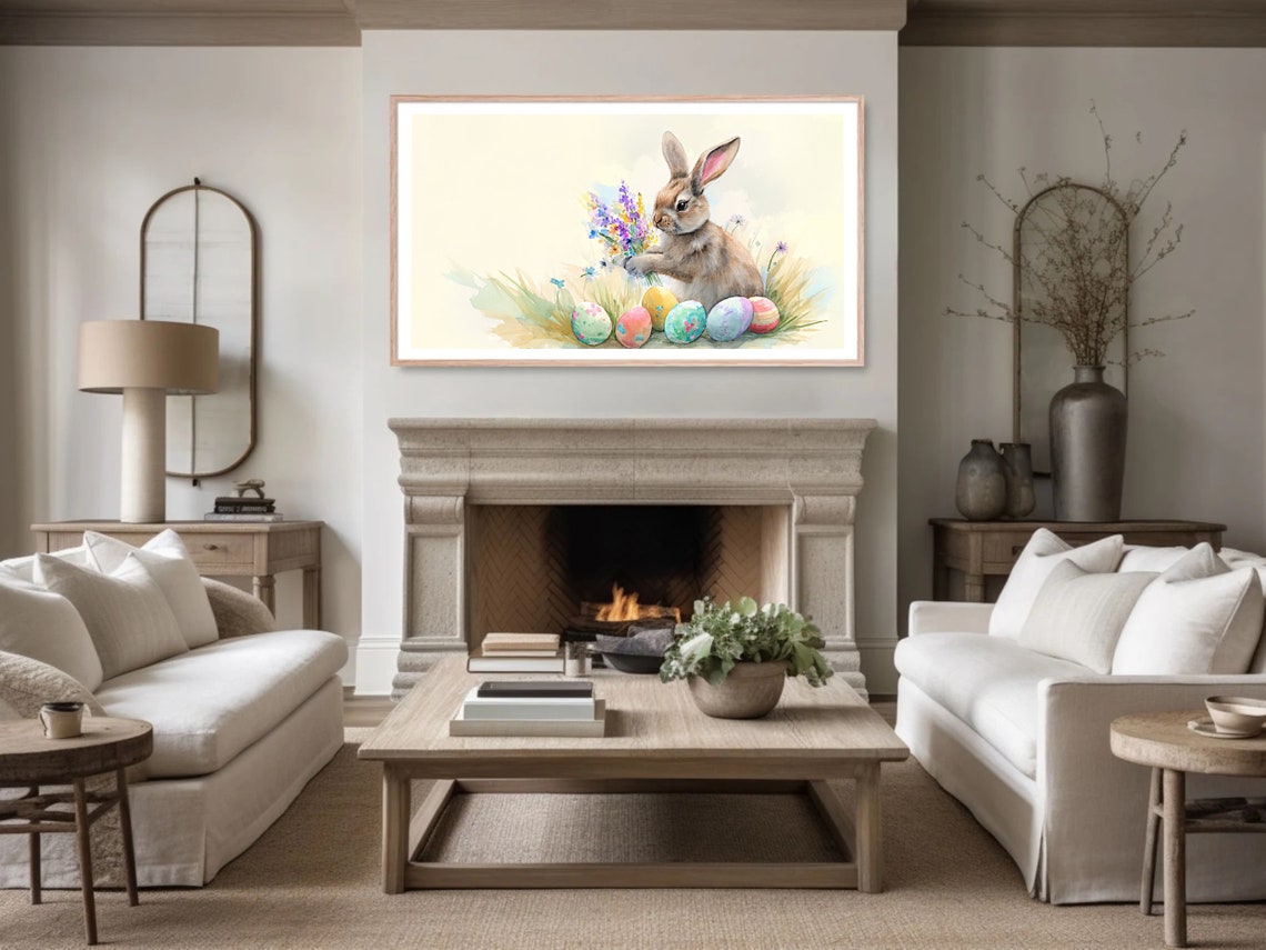 Easter Bunny Holding Spring Flowers With Painted Eggs Poster - Image 4