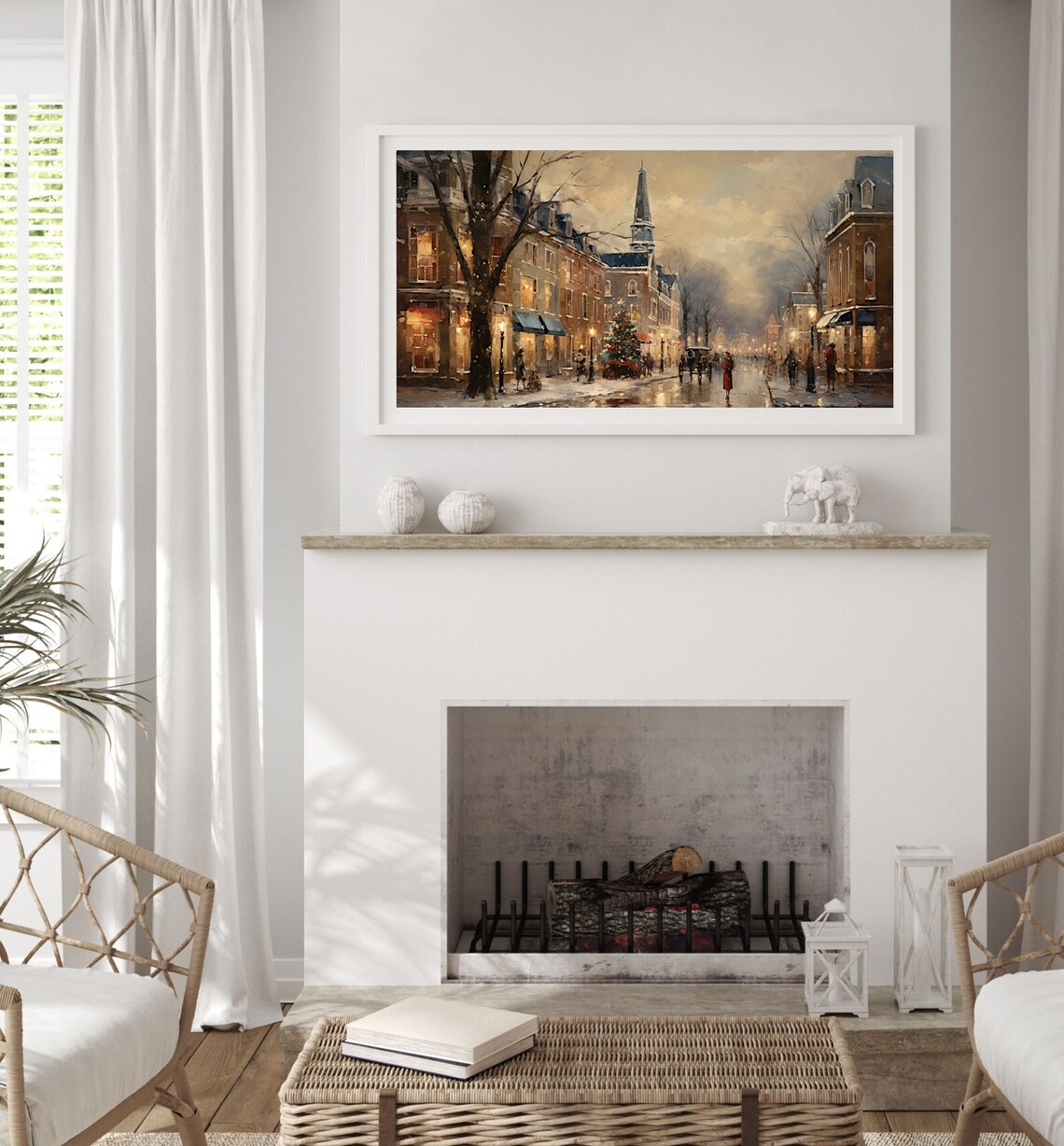 Christmas Evening Old Town Street Church Steeple Horse Carriage Poster - Image 4