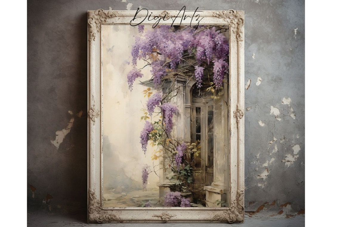 Wisteria Over Old Window Shabby Chic Cottage Floral Wall Poster