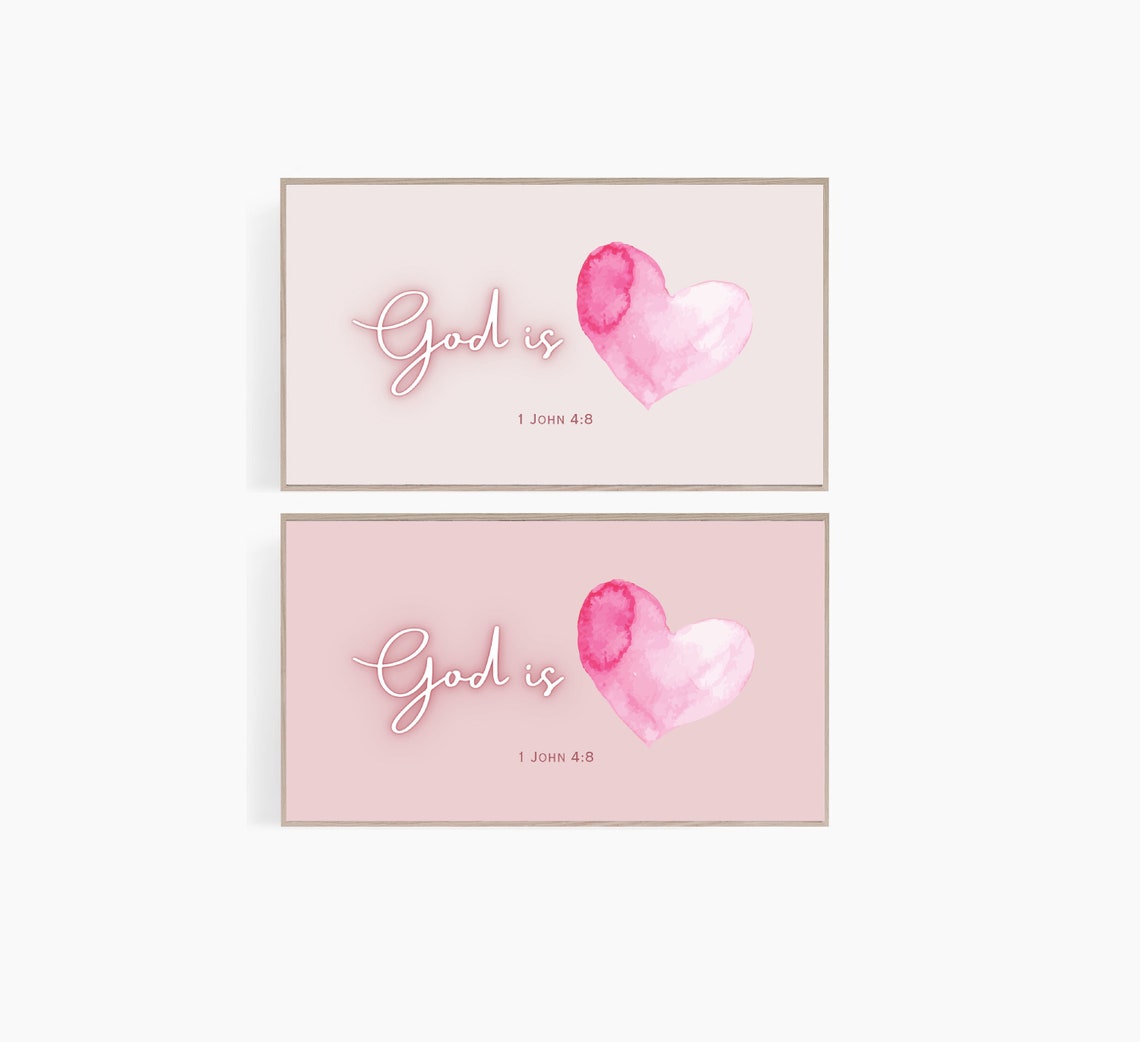 God Is Love Pink Heart Watercolor 1 John 4 8 Scripture Poster - Image 6