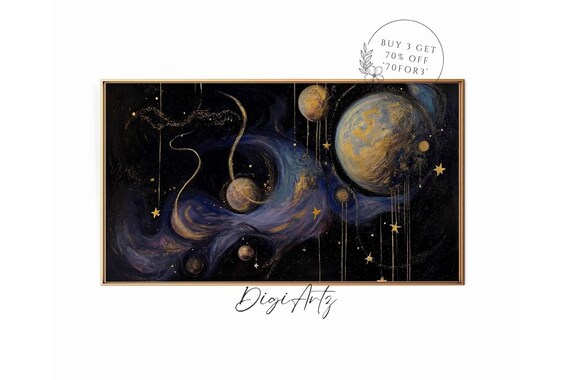 Gothic Solar System Planets Gold Stars Cosmic Oil Painting Poster