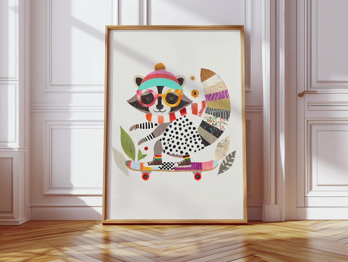 Funny Animal Skating, Kids Room Wall Art Print