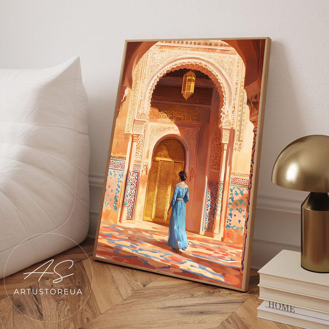 Arched Marrakesh Palace Ornate Golden Door Morocco Travel Poster