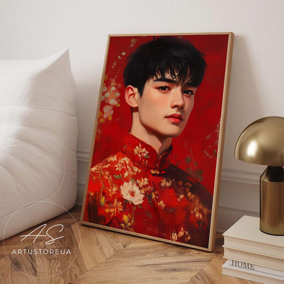 Vietnamese Man In Red Floral Traditional Robe Portrait Poster