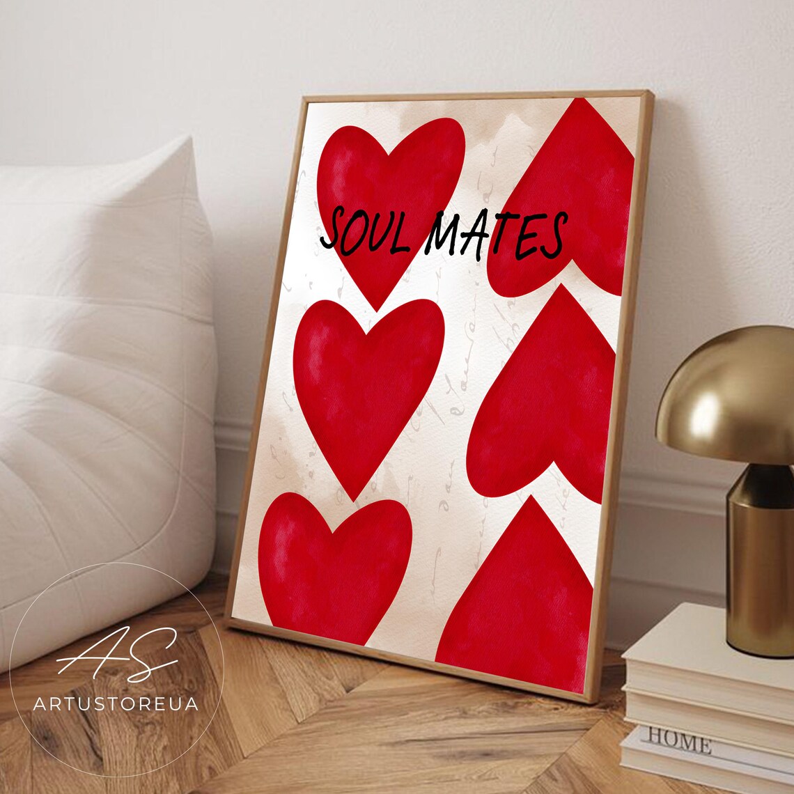 Sweet Soul Mates Red Watercolor Hearts Romantic Love Wall Art