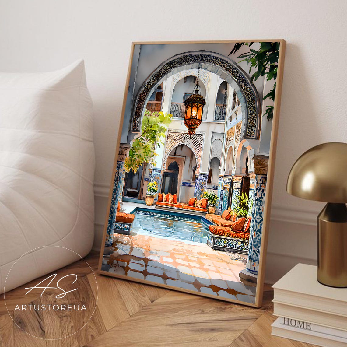 Moroccan Riad Pool Lantern Zellige Courtyard Marrakech Poster