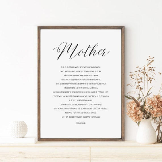 Mothers Day Gift Proverbs 31 Bible Verse Gift For Mom Scripture Print Wall Art Gift From Daughter Personalized Gift