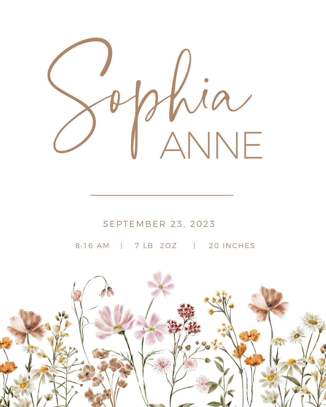 Personalized Baby Name Birth Stats Wildflower Nursery Wall Print - Image 2