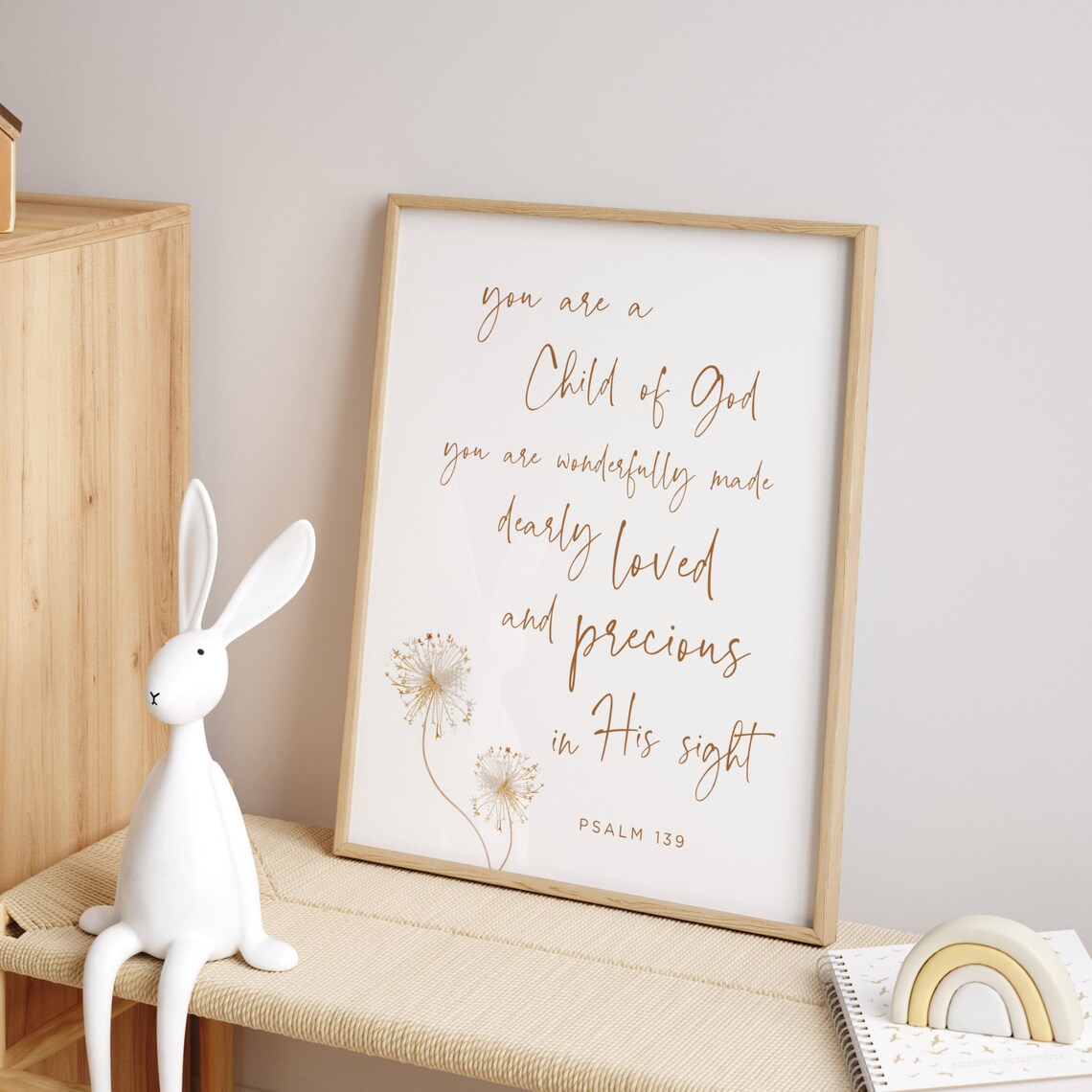 Child of God Psalm 139 Nursery Poster Gold Floral Bible Verse Wall Decor