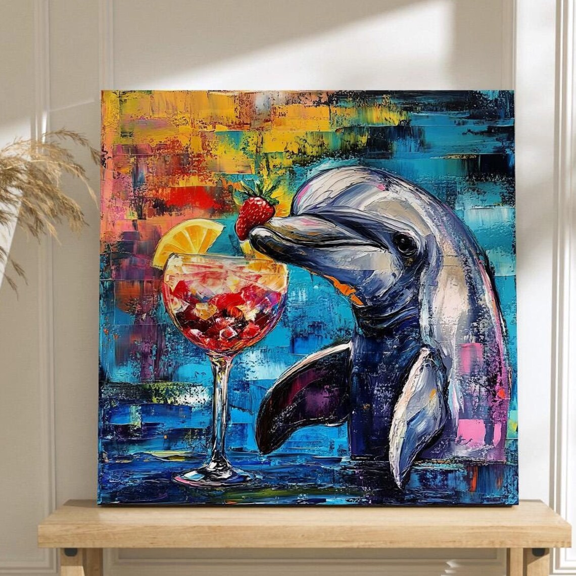 Dolphin Cocktail Beach Vibe Poster, Retro Tropical - Image 3