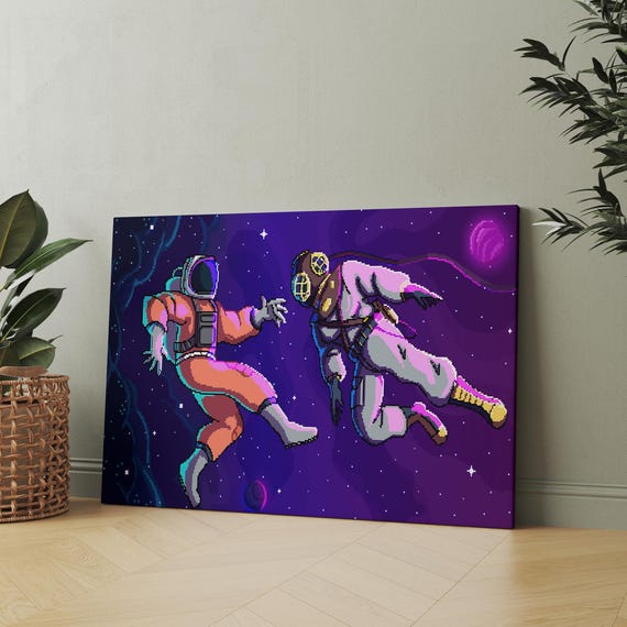 Astronaut Diver Pixel Art Poster Retro Sci Fi Space Adventure Canvas Style