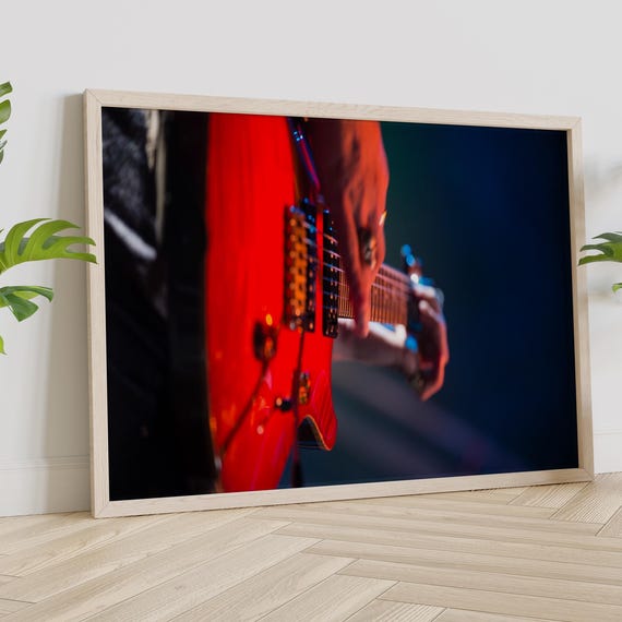 Red Guitar Wall Art Electric Music For Gift Bold Home Decor
