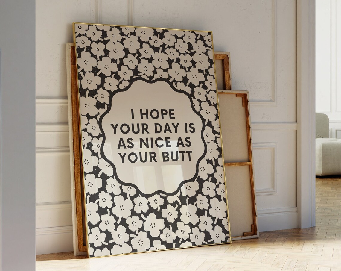 Nice Butt Retro Floral Bathroom Art Print