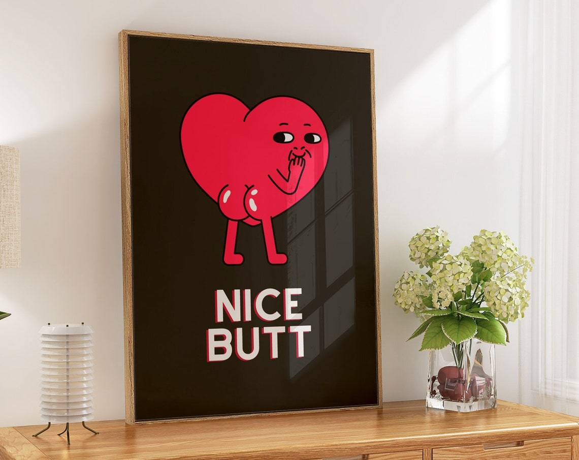 Nice Butt Funny Red Heart Character Cheeky Bathroom Wall Art