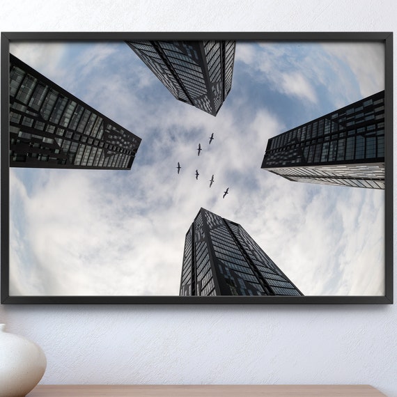 Birds Flying Skyscraper Print Architecture Wall Print Skyscraper Wall Print Building Print Black And White Print Minimalist Art
