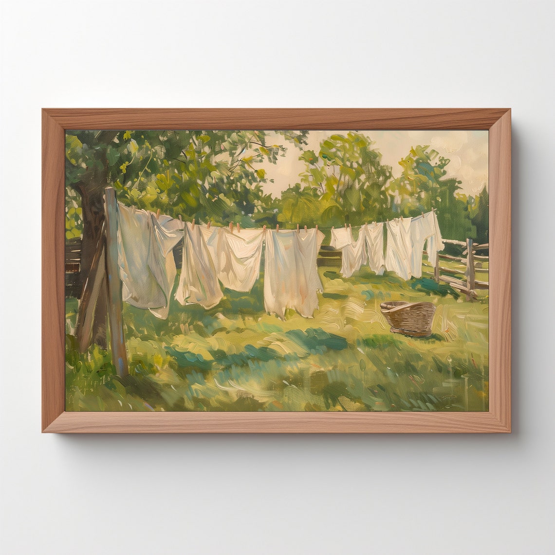 Sunny Laundry Day Clothesline Garden Vintage Impressionist Wall Poster