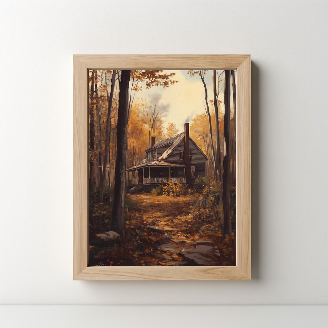 Autumn Forest Cabin Golden Fall Woods Moody Vintage Landscape Poster - Image 5