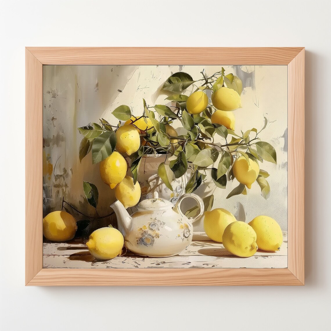 Sunlit Lemons Floral Teapot French Country Kitchen Still Life Poster