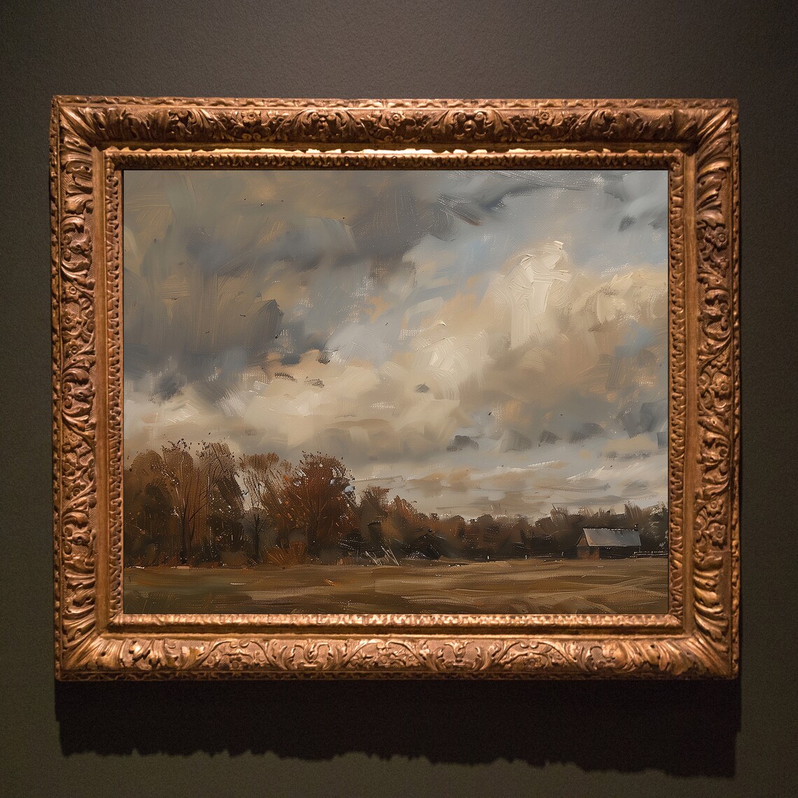 Moody Stormy Sky Farmhouse Field Rustic Barn Vintage Landscape Poster - Image 5