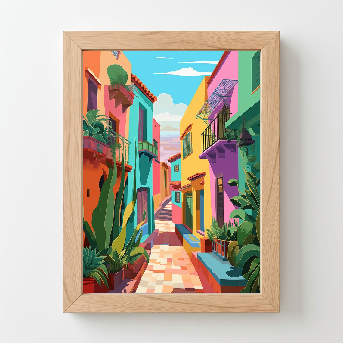 Colorful Mexican Houses Street Illustration Art Print - Image 5