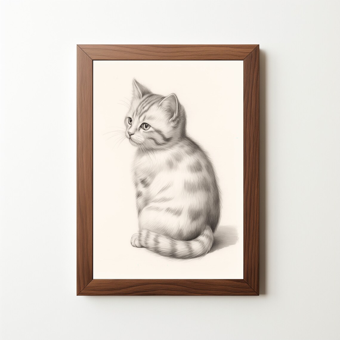Vintage Kitten Pencil Sketch Print Cute Tabby Cat Drawing Nursery Wall Art - Image 5