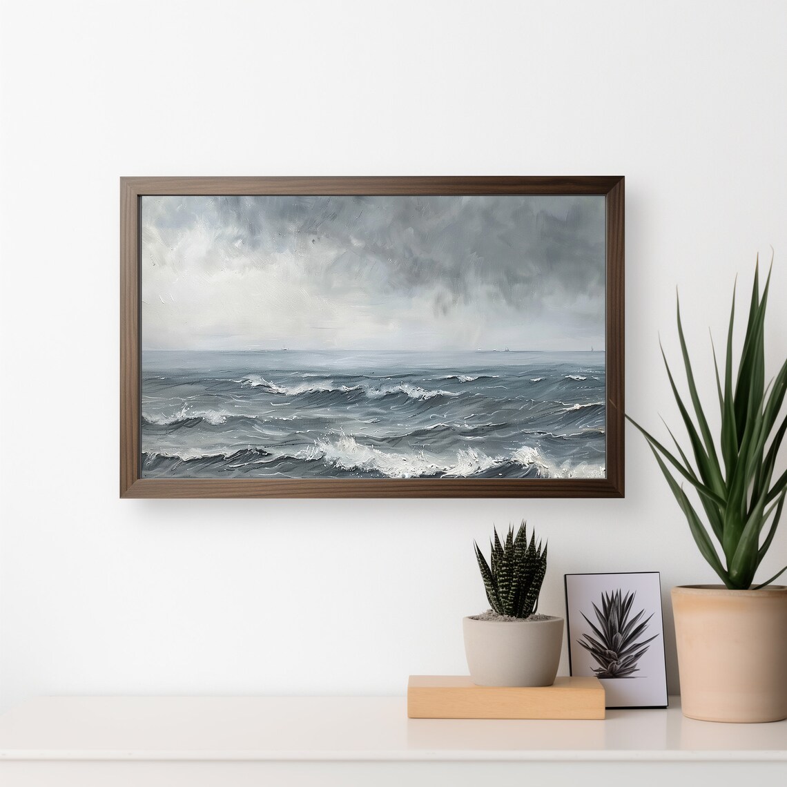 Stormy Ocean Waves Grey Seascape Moody Coastal Vintage Wall Poster - Image 3