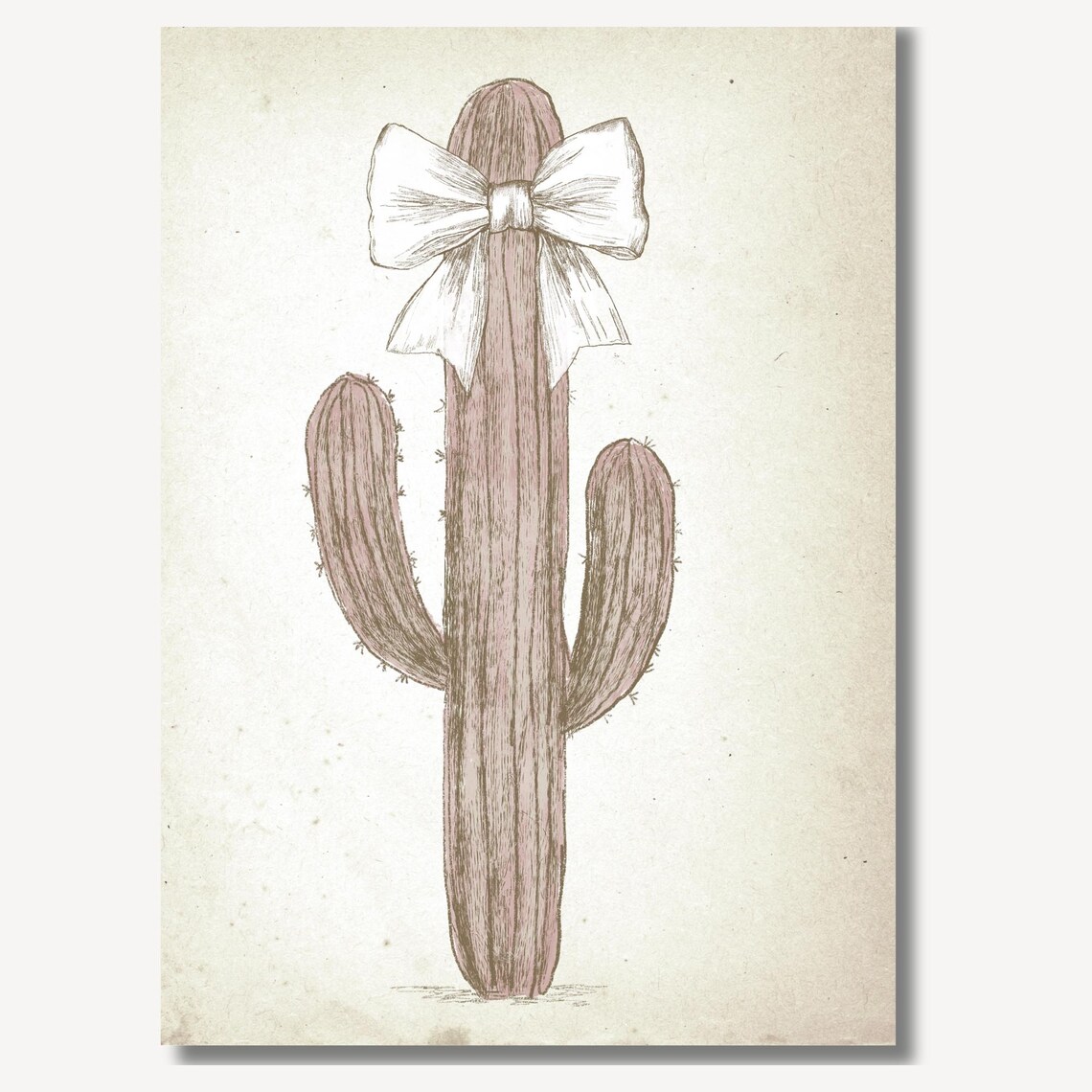 Saguaro Cactus With White Bow Sketch Pink Southwestern Nursery Poster - Image 2