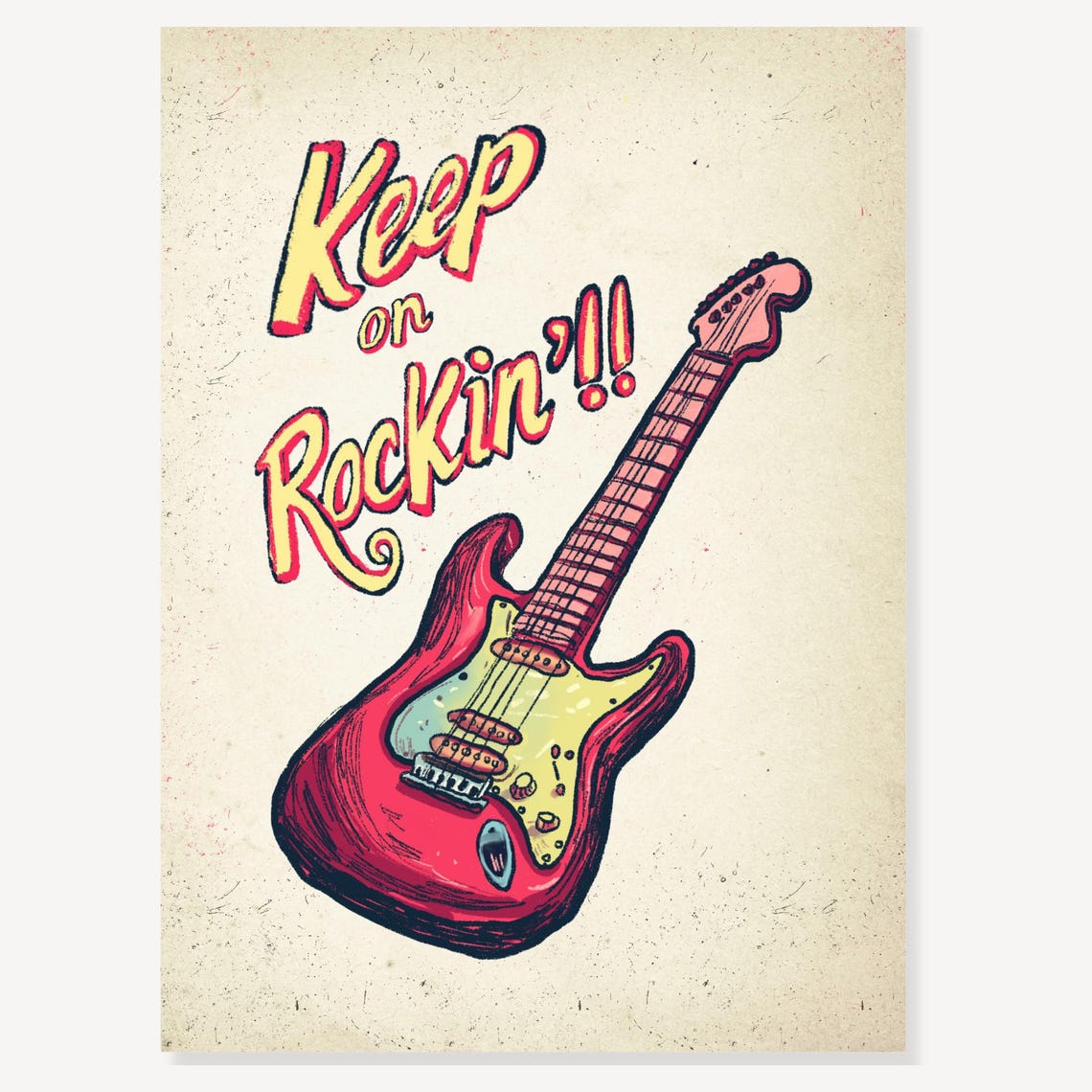 Keep on Rockin Red Electric Guitar Retro Music Quote Wall Poster - Image 2