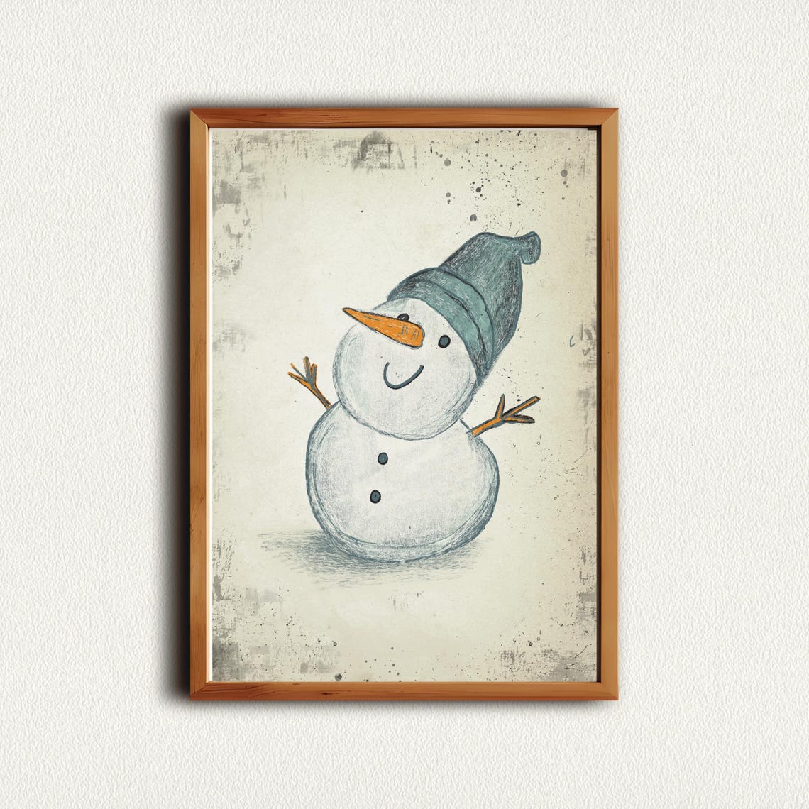 Smiling Snowman in Blue Nightcap Vintage Christmas Art Print - Image 4
