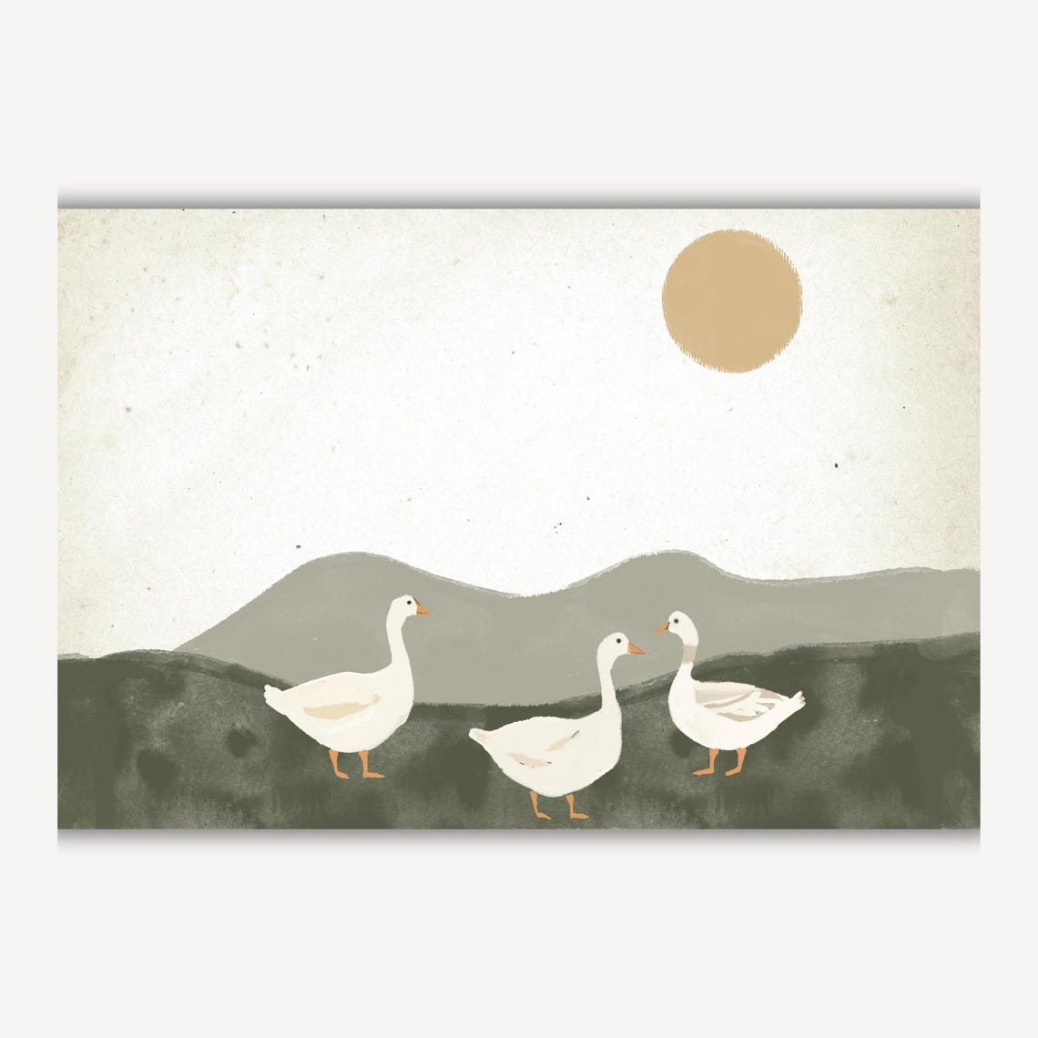 Three White Geese Walking Under Warm Sun Minimalist Wall Art - Image 4