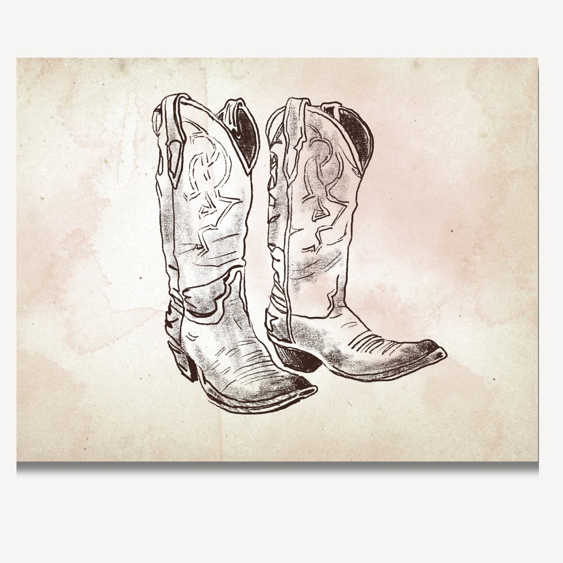 Vintage Cowboy Boots Sepia Sketch Rustic Western Nursery Wall Art - Image 4