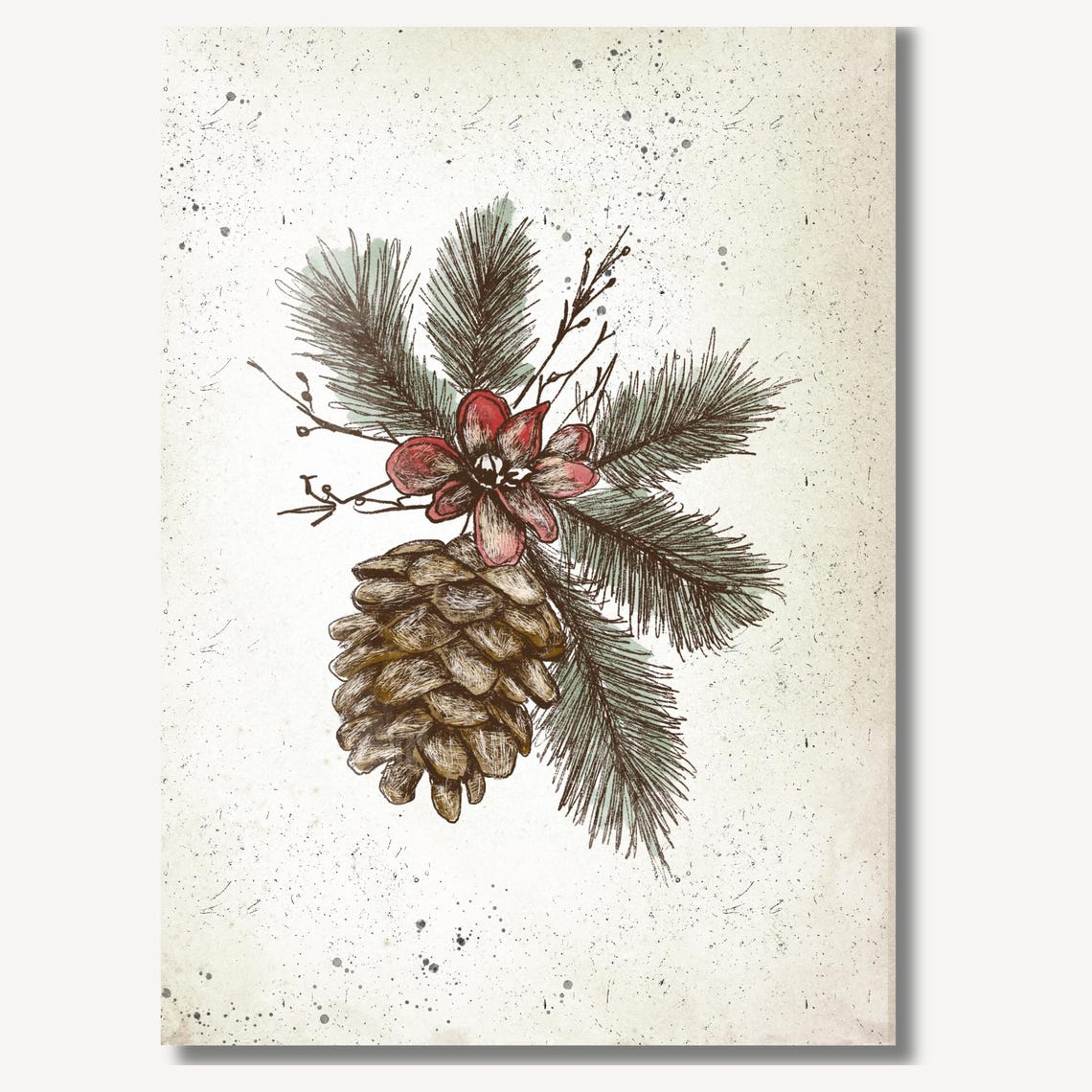 Pinecone Evergreen Bough Botanical Sketch Christmas Wall Art - Image 2