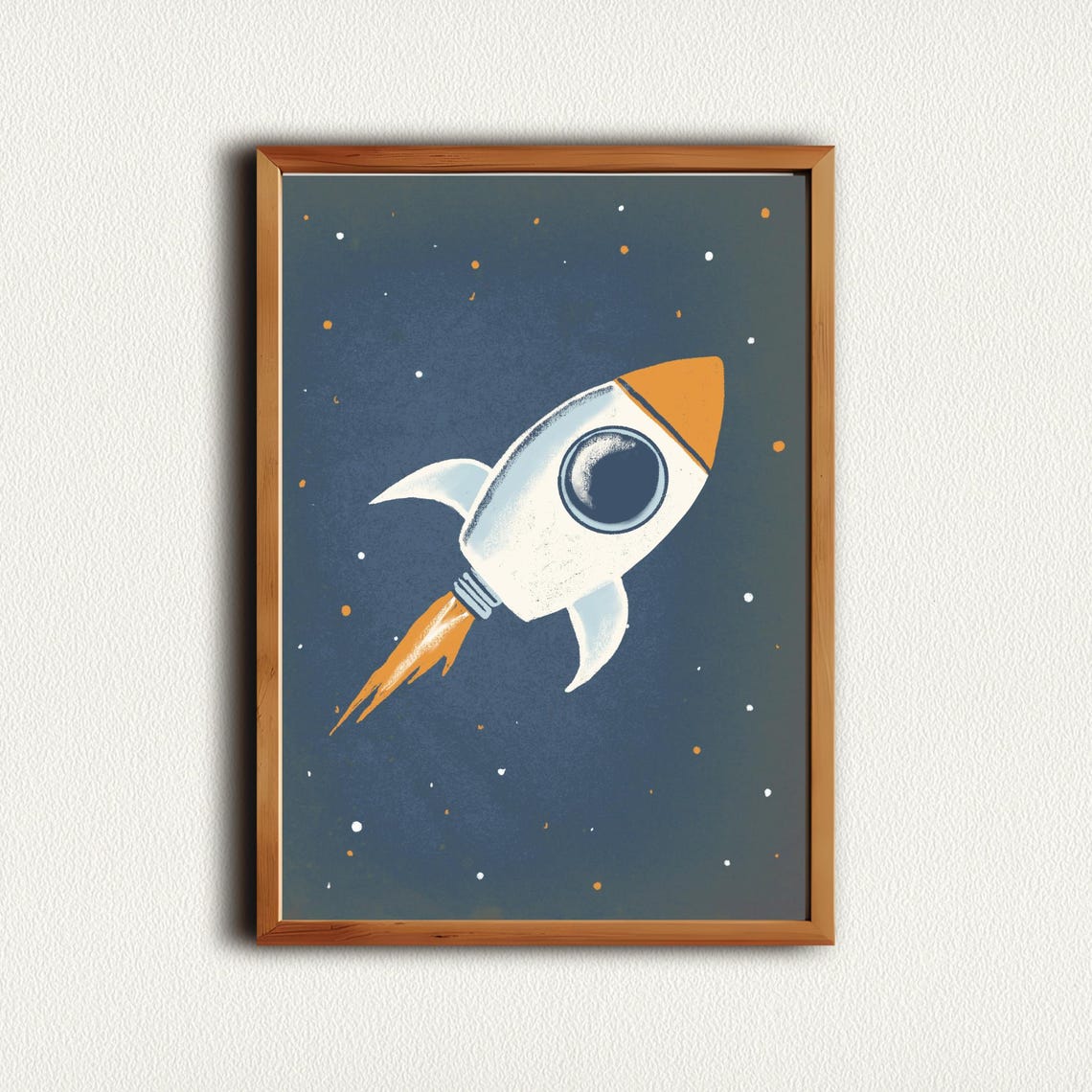 Vintage White Rocket Ship Blast Off Nursery Outer Space Poster - Image 4