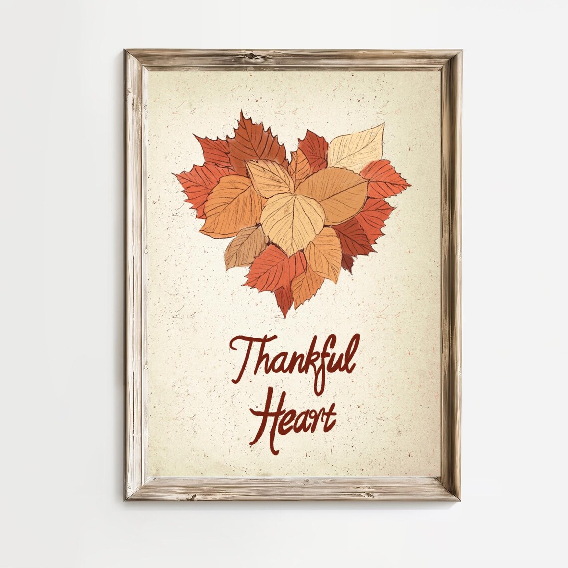 Thankful Heart Autumn Leaf Heart Fall Thanksgiving Quote Poster
