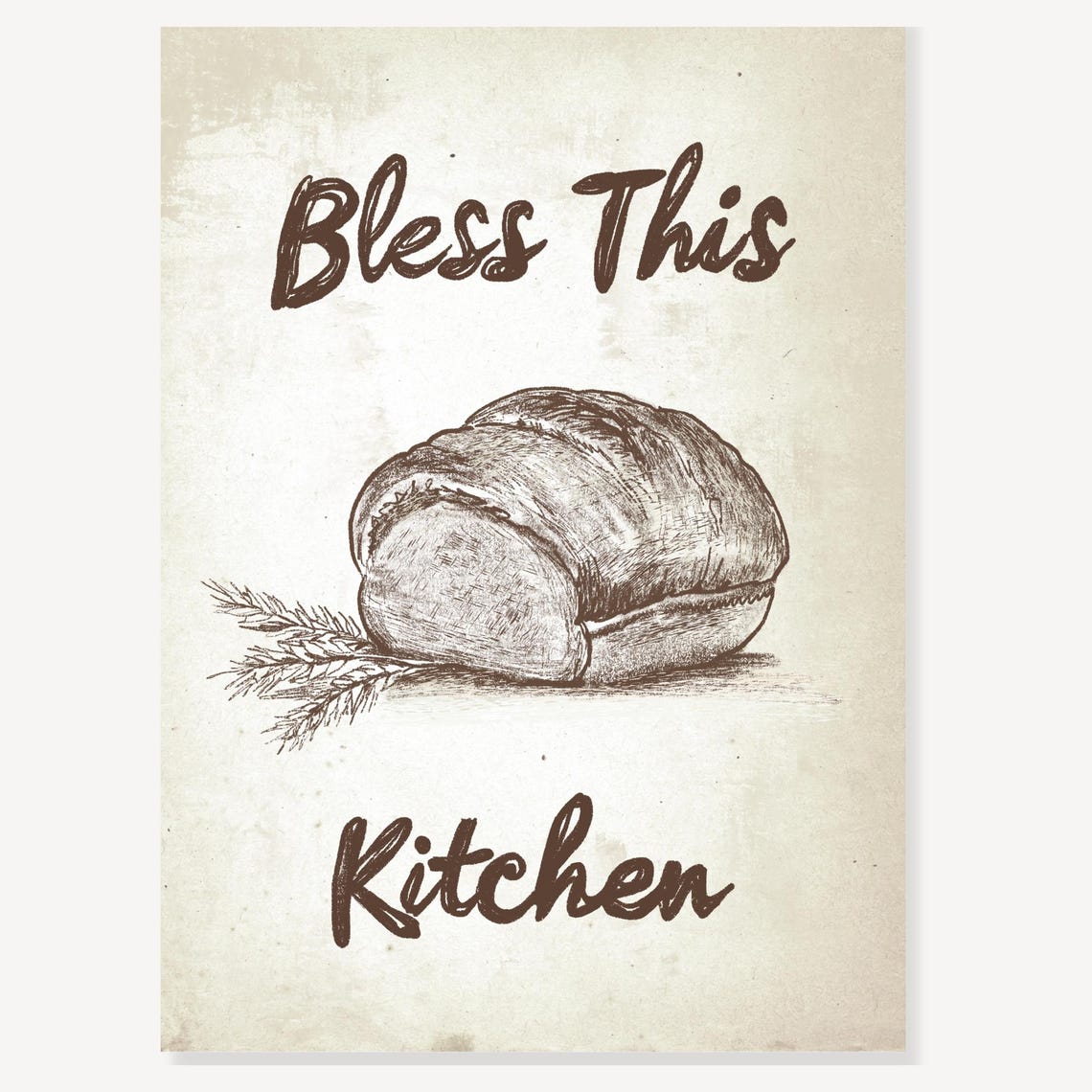 Bless This Kitchen Rustic Bread Loaf Vintage Farmhouse Art Poster - Image 2
