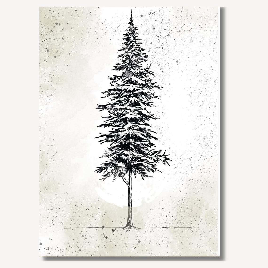 Tall Lone Pine Tree in Black Ink Minimalist Sketch Art Poster - Image 2