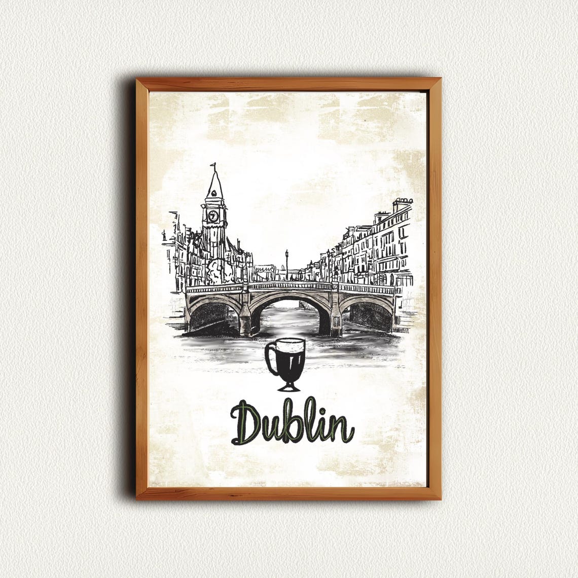 Dublin Bridge Stout Glass Sketch Vintage Ireland Travel Poster - Image 3