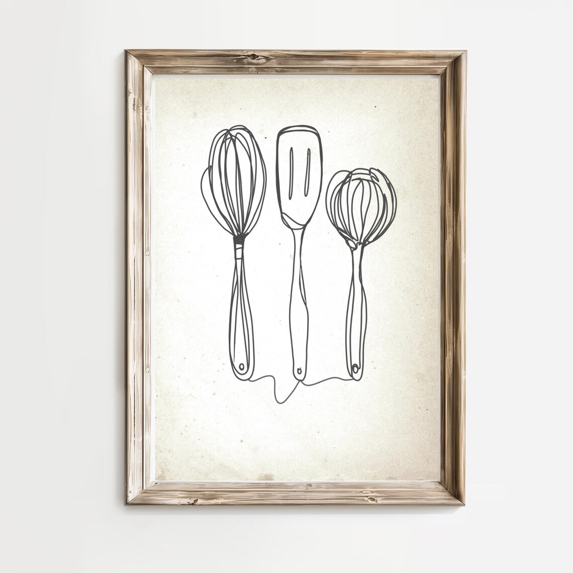 Kitchen Utensils Line Drawing, Kitchen Art Print