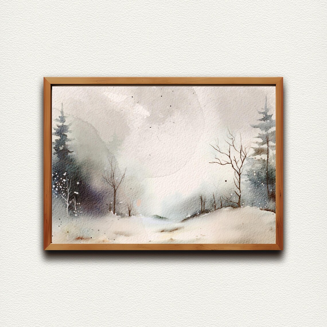 Misty Snowy Winter Forest Evergreens Watercolor Painting Poster - Image 4
