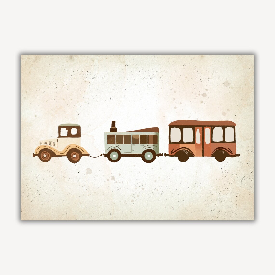 Classic Vintage Toy Train Vehicle Set Muted Nursery Sketch Poster - Image 2