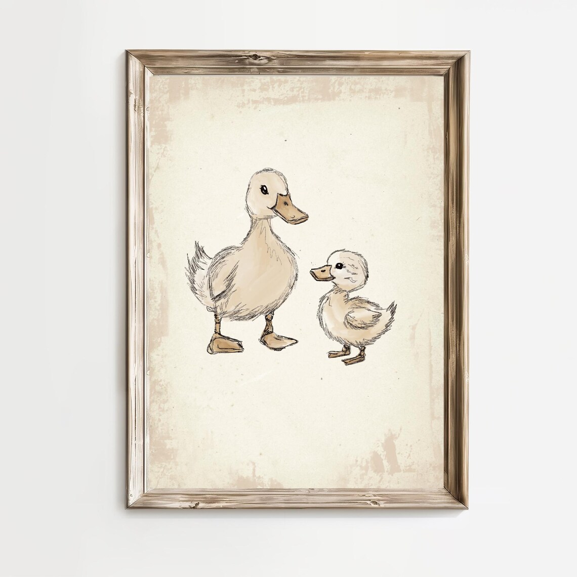 Vintage Mother Duck And Duckling Nursery Art Print