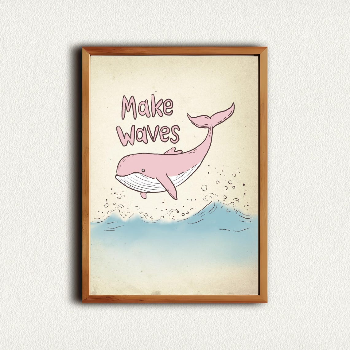 Make Waves Cute Pink Whale Kids Nursery Room Affirmation Poster - Image 3