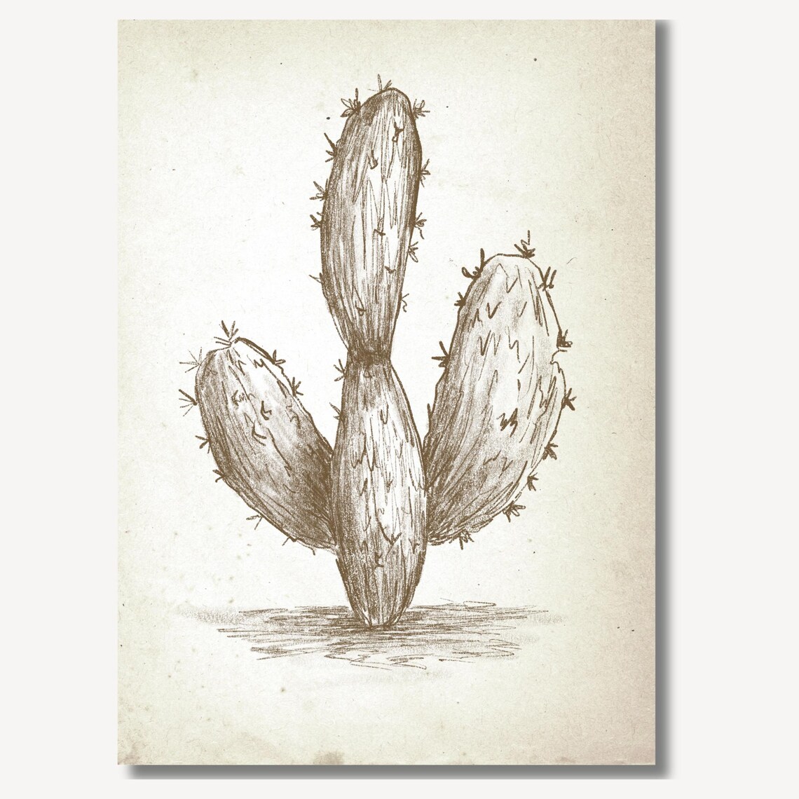Vintage Prickly Pear Cactus Sketch Sepia Southwestern Botanical Poster - Image 2