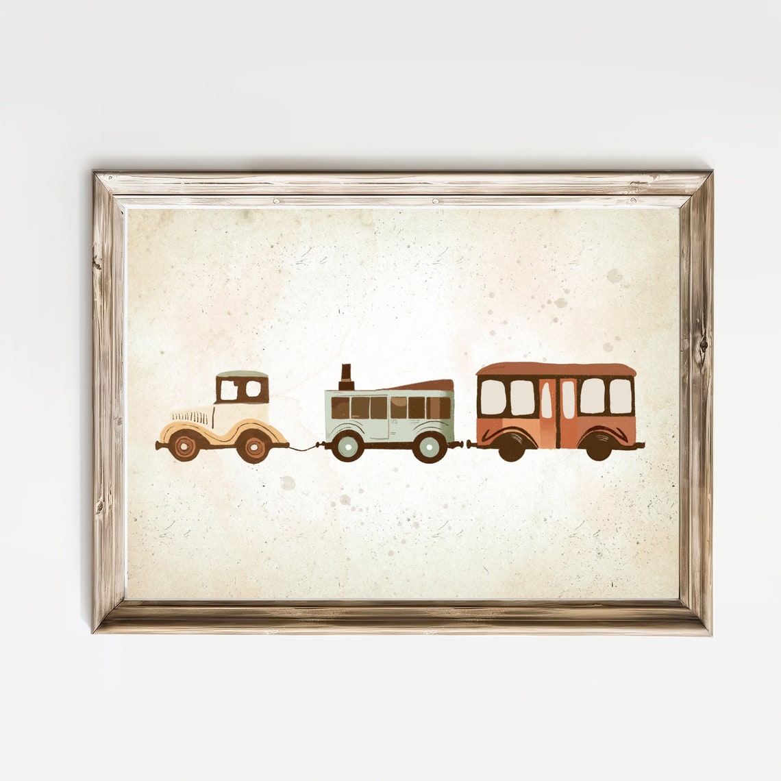 Classic Vintage Toy Train Vehicle Set Muted Nursery Sketch Poster