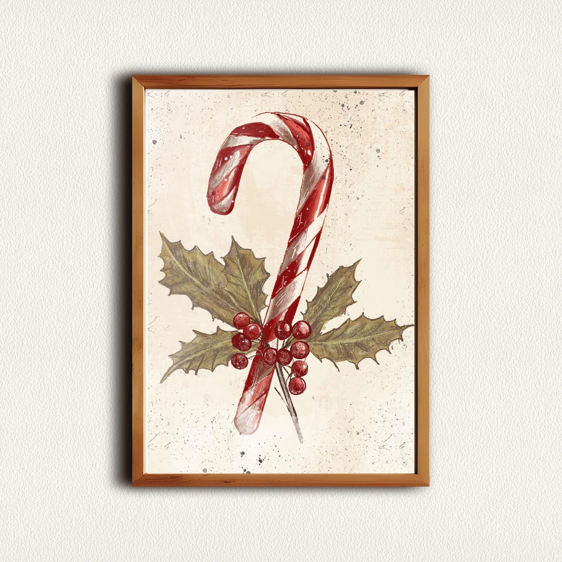 Vintage Candy Cane With Holly Leaves Red Berries Christmas Poster - Image 4